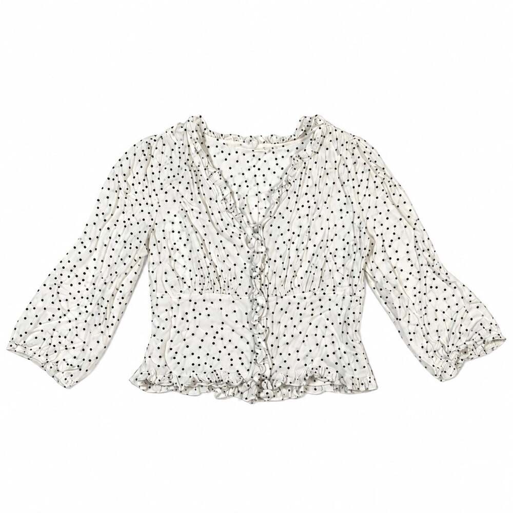 Polka-dot Dottie Blouse White Boho Cottagecore Fairycore Soft Girl